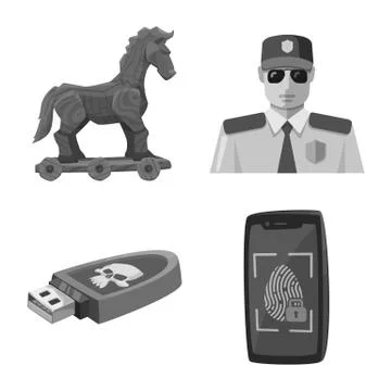 Isolated object of virus and secure symbol. Collection of virus and cyber stock イラスト素材