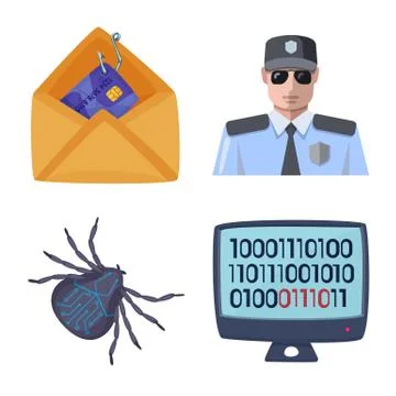 Isolated object of virus and secure symbol. Collection of virus and cyber stock イラスト素材