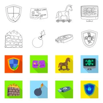 Isolated object of virus and secure symbol. Collection of virus and cyber stock Stock Illustration