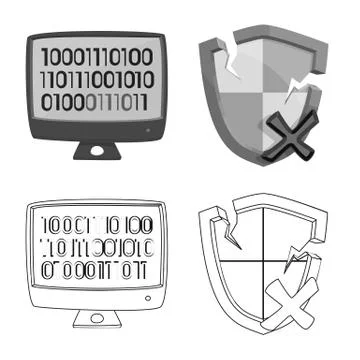 Isolated object of virus and secure icon. Collection of virus and cyber stock イラスト素材