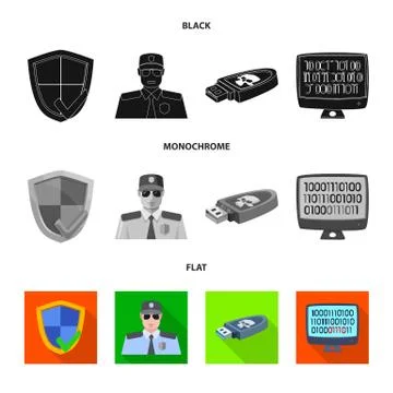 Isolated object of virus and secure sign. Collection of virus and cyber stock 스톡 일러스트