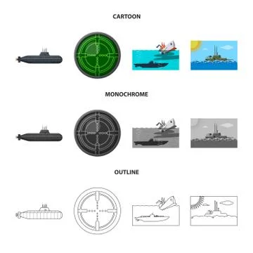 Isolated object of war and ship sign. Collection of war and fleet stock symbol Stock Illustration