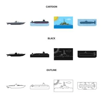 Isolated object of war and ship sign. Collection of war and fleet stock vector Stock Illustration
