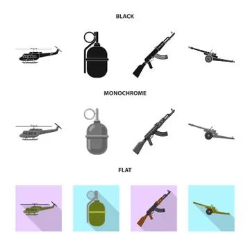 Isolated object of weapon and gun icon. Collection of weapon and army stock Illustrazione stock