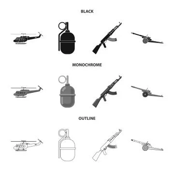 Isolated object of weapon and gun logo. Collection of weapon and army stock Stock Illustration