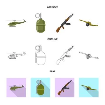 Isolated object of weapon and gun icon. Collection of weapon and army stock イラスト素材