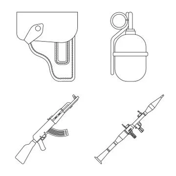 Isolated object of weapon and gun sign. Collection of weapon and army stock Stock Illustration