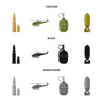 Isolated object of weapon and gun sign. Collection of weapon and army stock Stock Illustration