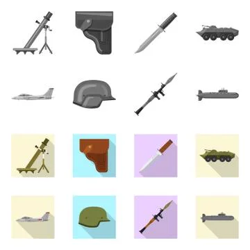 Isolated object of weapon and gun symbol. Set of weapon and army stock symbol Stock Illustration