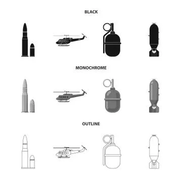 Isolated object of weapon and gun symbol. Collection of weapon and army stock Illustrazione stock