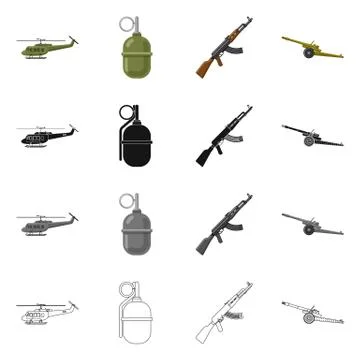Isolated object of weapon and gun sign. Collection of weapon and army stock Illustrazione stock