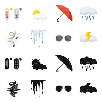 Isolated object of weather and climate logo. Set of weather and cloud stock 스톡 일러스트