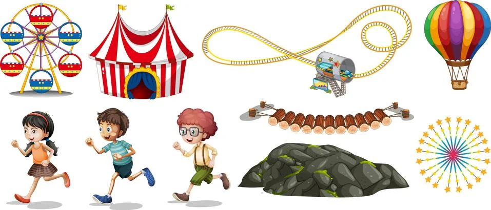 Isolated objects from circus theme with children and rides Ilustração Stock
