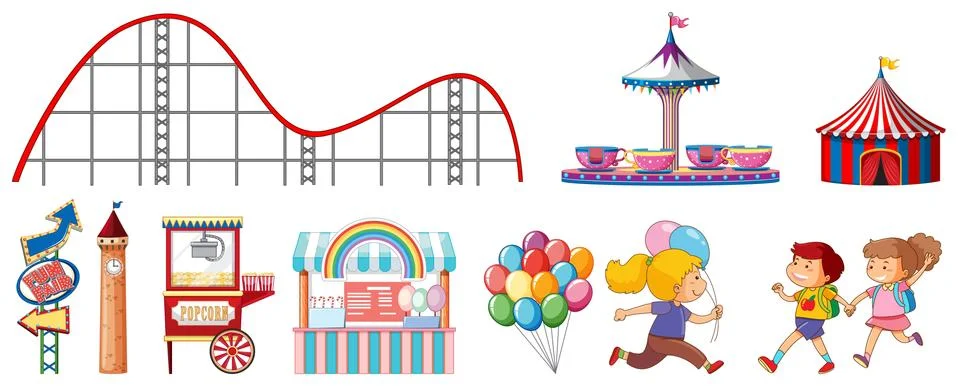 Isolated objects from circus theme with children and rides Illustrazione stock