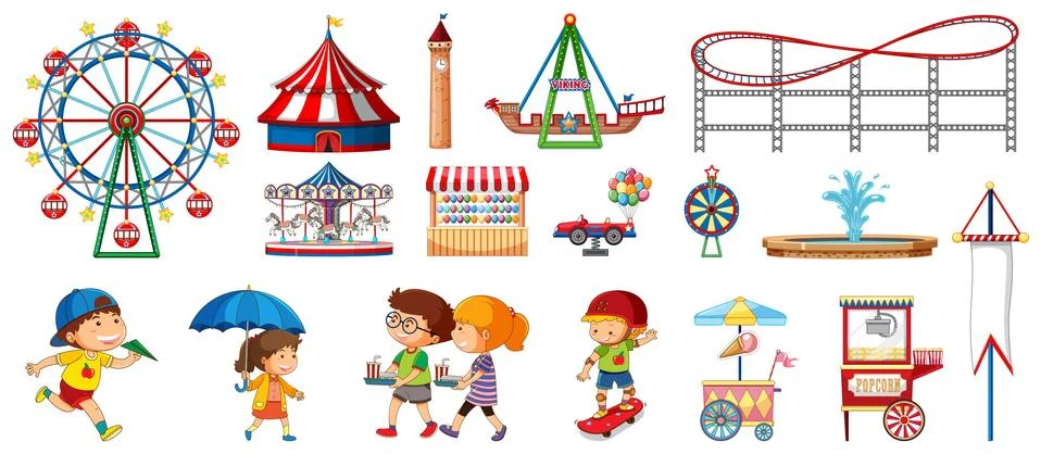 Isolated objects from circus theme with kids and rides Ilustração Stock