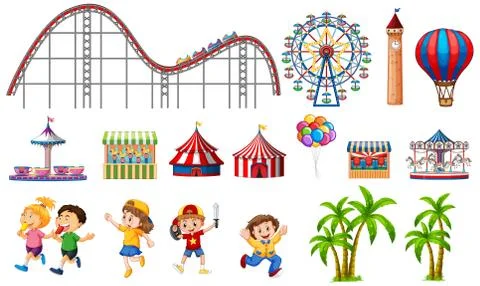 Isolated objects from circus theme with  kids and rides Ilustração Stock