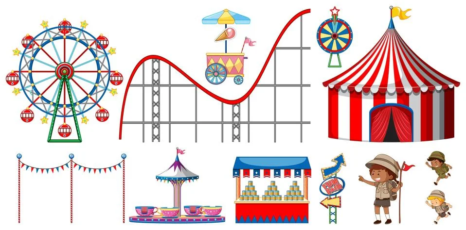 Isolated objects from circus theme with kids and rides Ilustração Stock