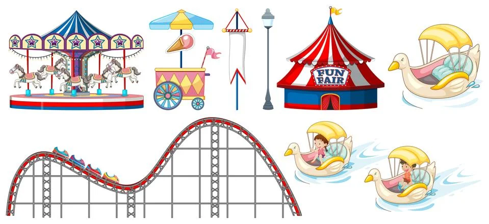 Isolated objects from circus theme with rides and tent Ilustração Stock