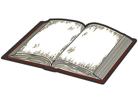 Isolated objects, open book. Sketch scratch board imitation color. Stock Illustration