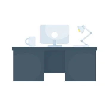 Isolated office desk with computer and coffee mug vector design Stock Illustration