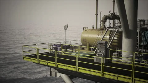 Isolated offshore oil installation with support and monitoring systems Stock Footage 341832790