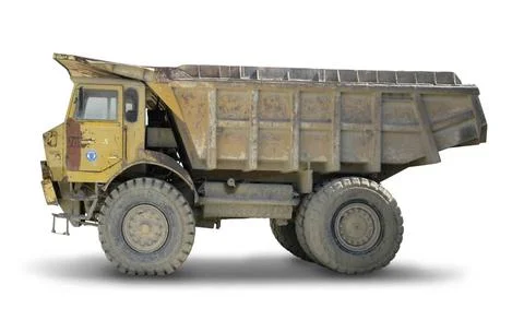 Isolated old yellow skip sideway shot of a old skip, isolated on white wit... Foto stock