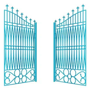 Isolated open blue iron gate fence vector illustration Stock Illustration
