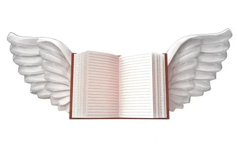 Isolated open book with angelic wings transport on white illustration Stock Illustration