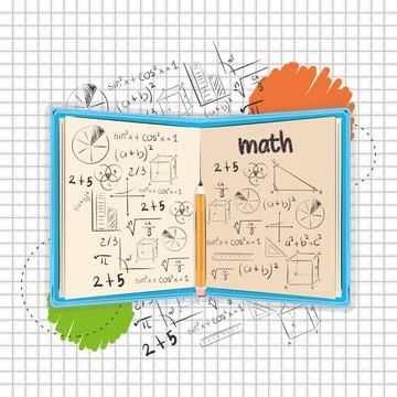 Isolated open book with mathematical formulas Math class concept Vector Stock Illustration