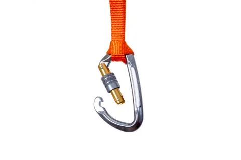 Isolated Open carabiner in an orange loop Stock Photos