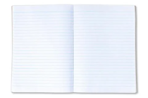 Isolated open empty notebook with lined pages Stockfoto's