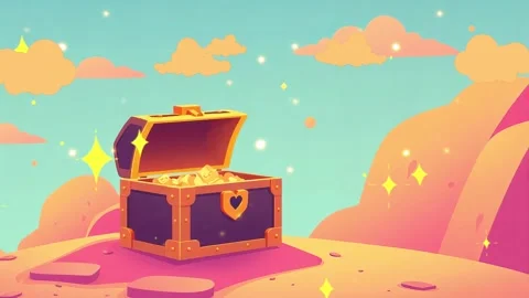 Isolated Open Treasure Chests on Land - Symbol of Hidden Wealth, Money and Fort Stock Footage 305434696