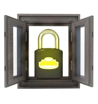 Isolated opened window with closed security padlock illustration Illustrazione stock