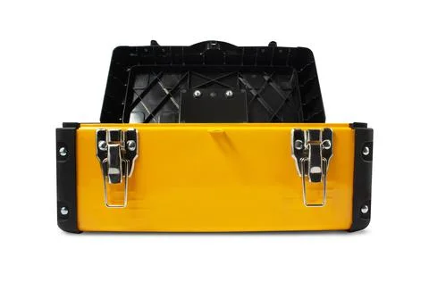 Isolated opened yellow toolbox. Stock Photos
