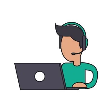 Isolated operator man with laptop design Stock Illustration