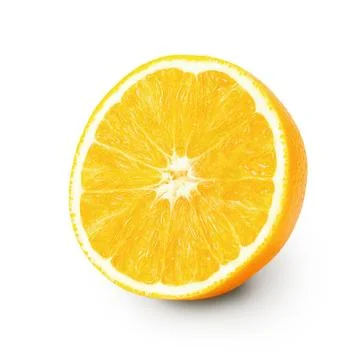 Isolated orange. One half ripe orange isolated on a white background. Stock Photos