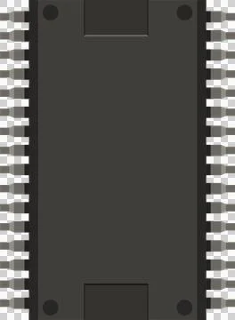 Isolated overhead shot of a microcontroller with pins displayed against bla.. Stock Illustration