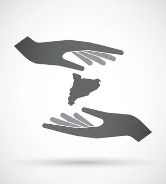 Isolated pair of hands protecting or giving  the map of Catalonia Ilustração Stock