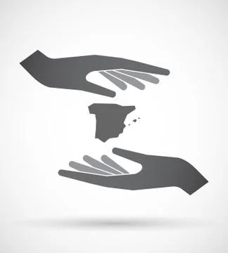 Isolated pair of hands protecting or giving  the map of  Spain Ilustração Stock