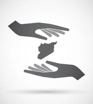 Isolated pair of hands protecting or giving  the map of Syria Ilustração Stock