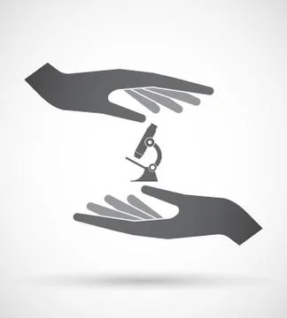 Isolated pair of hands protecting or giving  a microscope icon Stock Illustration