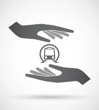 Isolated pair of hands protecting or giving  a subway train icon Ilustração Stock