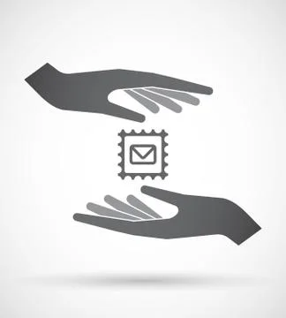 Isolated pair of hands protecting or giving  a mail stamp sign Stock Illustration