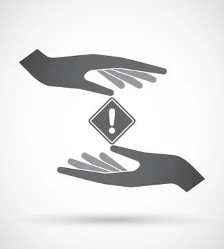 Isolated pair of hands protecting or giving   a warning road sign Ilustração Stock