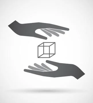 Isolated pair of hands protecting or giving  a cube sign Stock Illustration