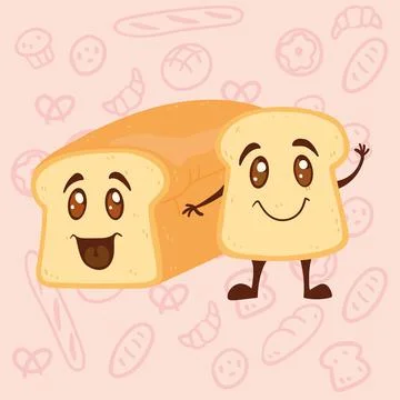 Isolated pair of happy cute bread cartoons Pattern background Vector イラスト素材