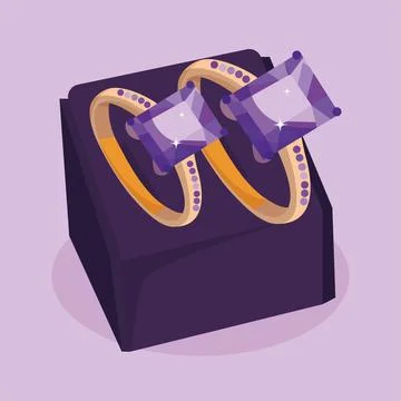 Isolated pair of rings with gemstone on present box Vector Stock Illustration