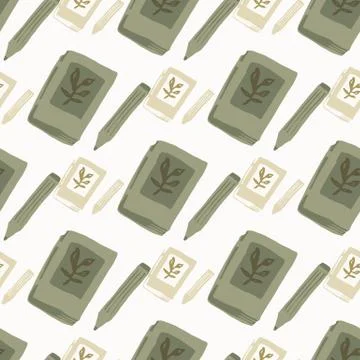 Isolated pale diary book elements seamless pattern. Light pastel background.  Stockillustratie