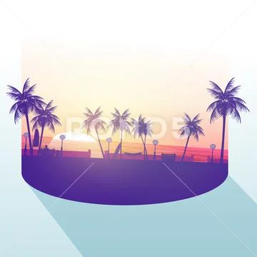 Isolated Part of A Beach Walkway with Palm trees - Vector Illustration Stock Illustration