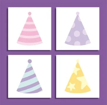 Isolated party hats inside frames vector design Illustrazione stock